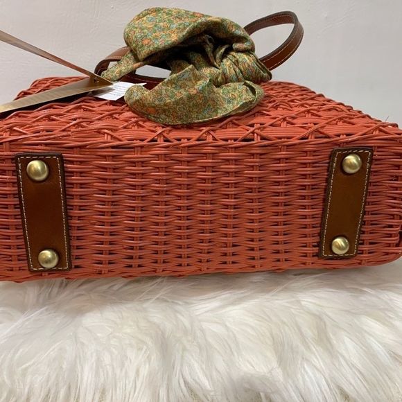 Patricia Nash Woven Straw & Leather Bag With Scarf - Picture 12 of 12